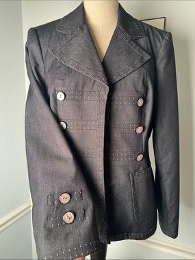 Harve Benard Charcoal Gray Double-Breasted Blazer with Pink Buttons Size 14 Tall